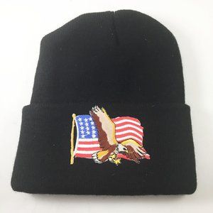 New BlaCK Stocking Cap USA Embroiderded Eagle Flag Patriot Kids Adults Made in U
